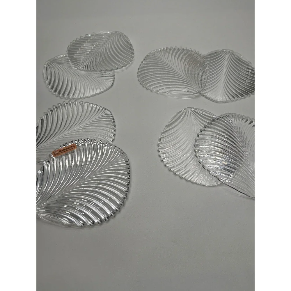 Nachtmann‎ Vivendi Clear Crystal Leaf Glass Plates Set of 8 Riedel Germany 6.5in